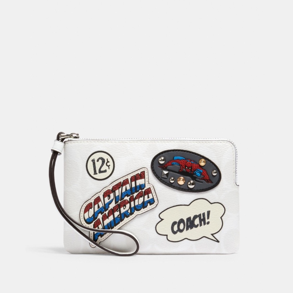 Coach Marvel Corner Zip Wristlet With Patches